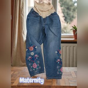 *0491 Maternity rich embroidered Capri skinny ankle  jeans pants woman 10